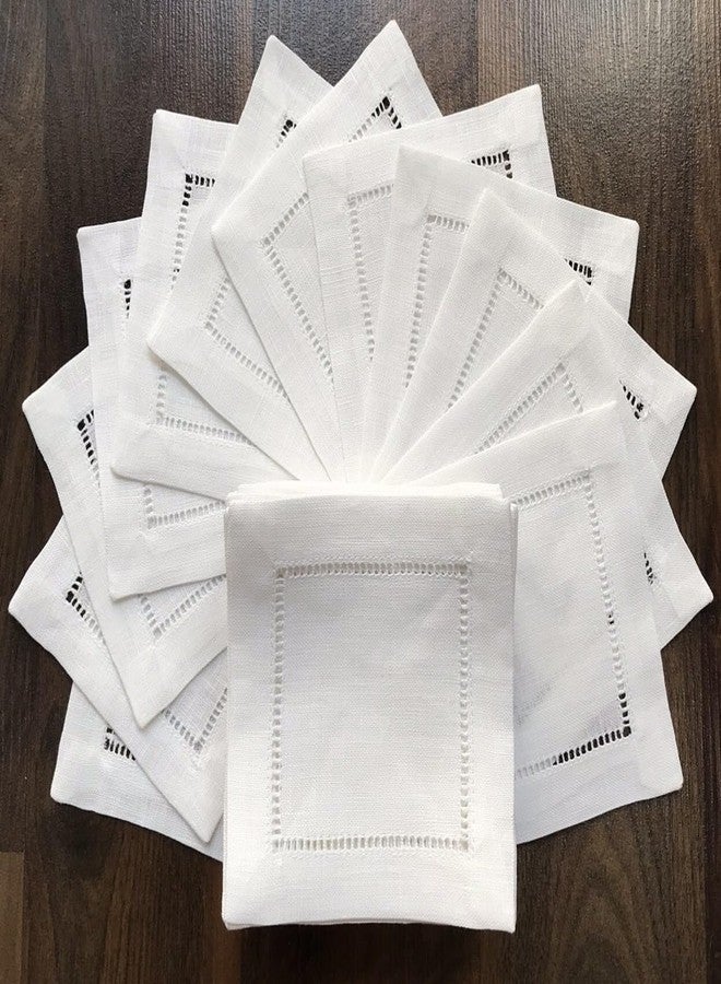 Minhcraft Ladder Hemstitch 100% White Linen Cocktail Napkins 4"x4" - A Dozen Cloth Napkin Coasters-Set of 12 Linen Beverage Party Cocktail Napkin - Image 2